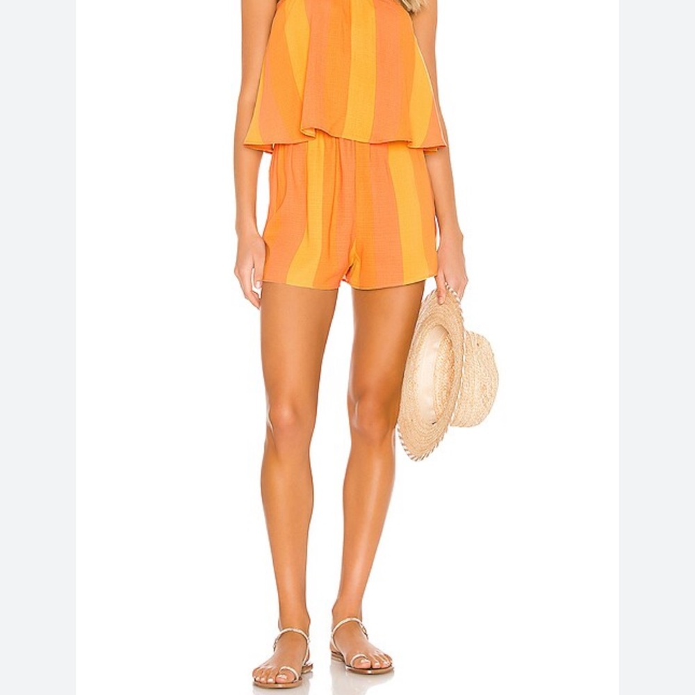 Show Me Your Mumu XS Romper Thelma Sunkissed Stripe Strapless Orange Yellow - Picture 3 of 10